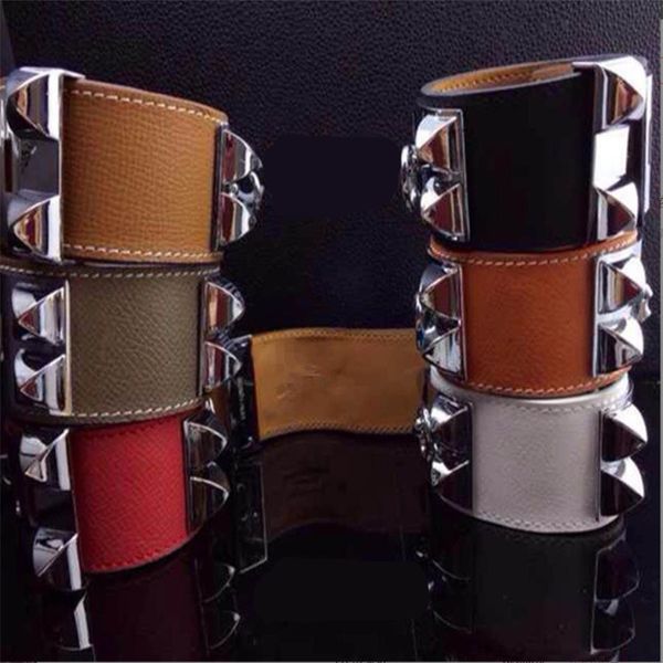 

tennis rivet leather palm pattern genuine leather bracelet with cross pattern star style female bracelet cowhide bracelet, Golden;silver