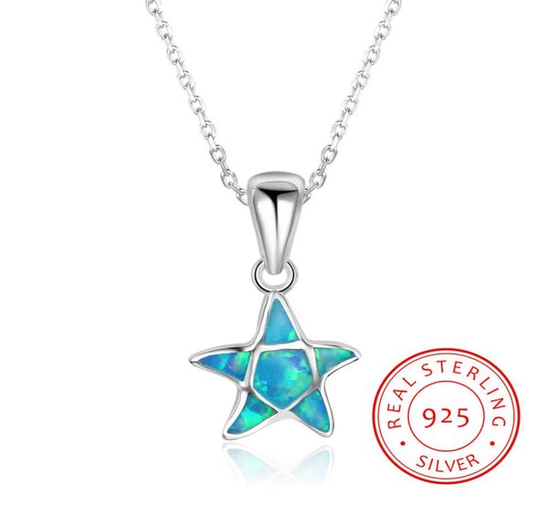 

925 sterling silver europe charm style blue opal starfish austrian star pendant necklace jewelry gifts present to goo9150862