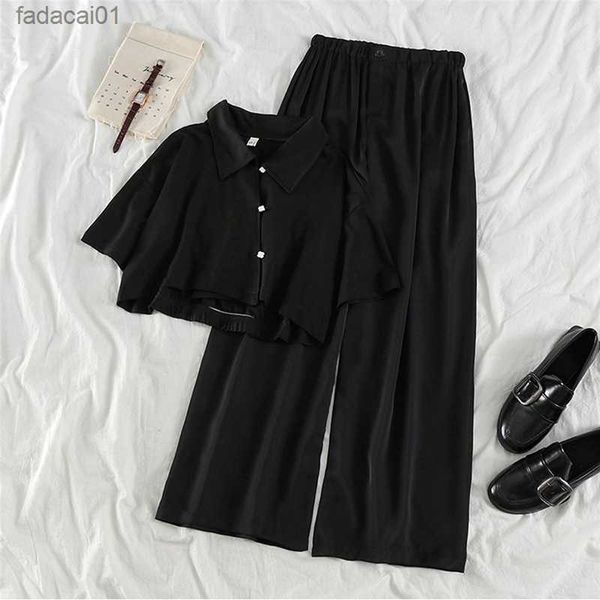 

women's suit retro summer popular women's tshirt high waist wide leg pants twopiece suit harajuku undefined dropshipping l230621, Black;white