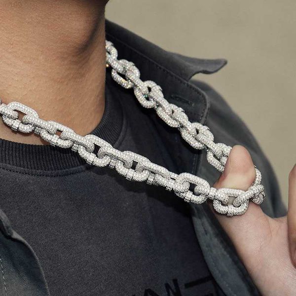 

20 inch 925 sterling silver iced out miami hip hop men fine jewelry vvs moissanite diamond cuban chain necklace