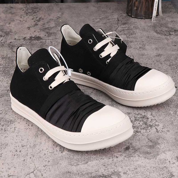 

rick casual shoes satin embellished canvas board shoes ro owens low men's women's sneakers, Black