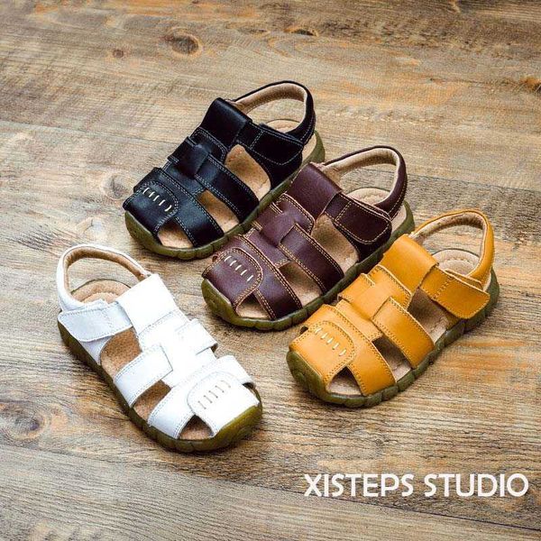 

sandals xisteps kids genuine leather sandals for boys girls 2023 summer beach sandal children anti-slip real leather shoes kids footwear, Black;red