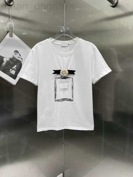 

women's t-shirt designer 23ss tee womens womens clothing round neck pure cotton three-dimensional camellia floral water bottle print sh, White