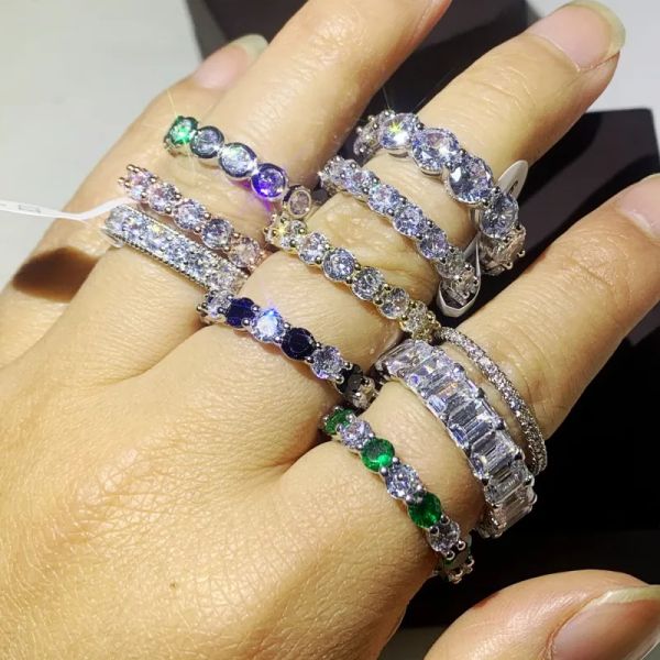 

sparkling ring luxury jewelry 925 sterling silver rings white z cz diamond gemstones promise women wedding engagement band ring for lover gi, Slivery;golden
