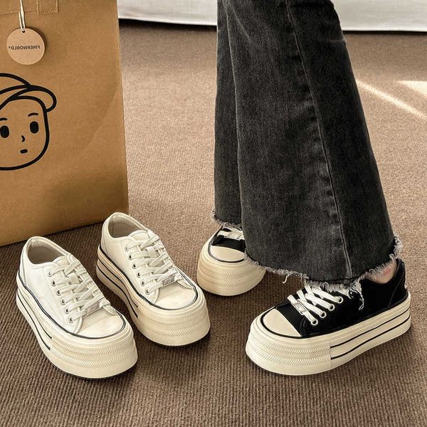 

small canvas women's spring 2023 versatile round toe low matsuke thick sole board casual sports little white shoes, Black