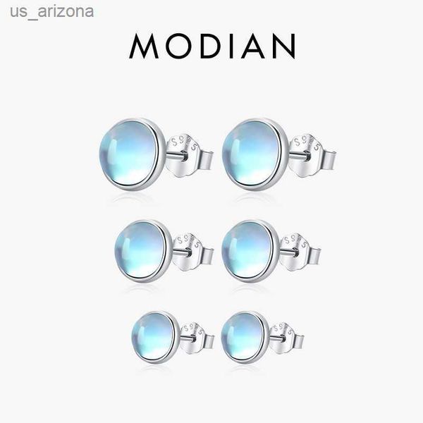 

modian 925 sterling silver round exquisite moonstone 4 5 6 mm stud earrings platinum plated charm ear studs for women jewelry l230620, Golden;silver