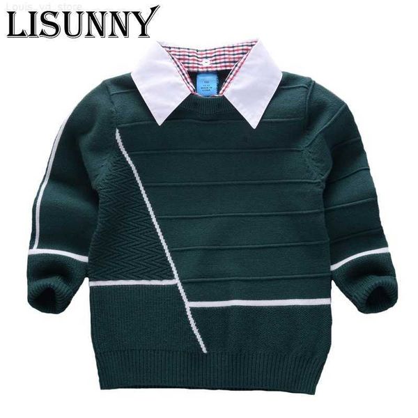 

shirt collar boys baby stripe pullover knit kids clothes autumn winter new children sweaters boy clothing school 201128 l230710, Blue