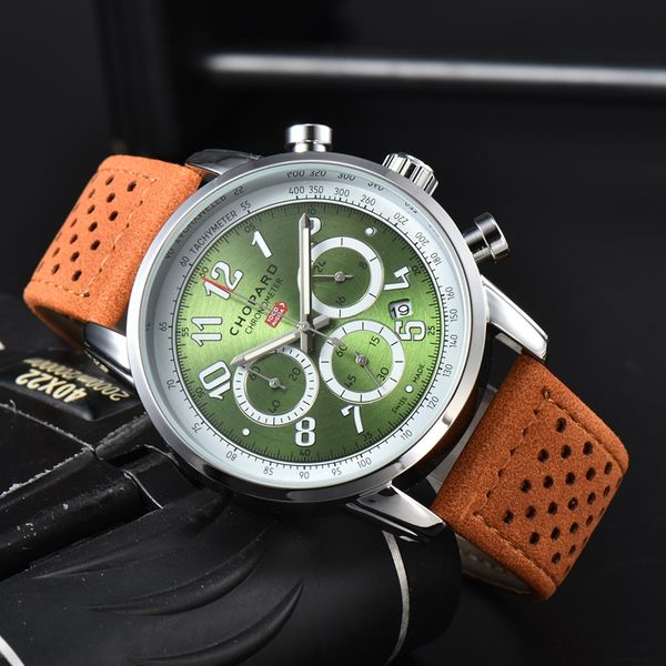 

chop wrist watches for men 2023 mens watches six needles all dial work quartz watch luxury brand chronograph clock leather and rubber belt f, Slivery;golden