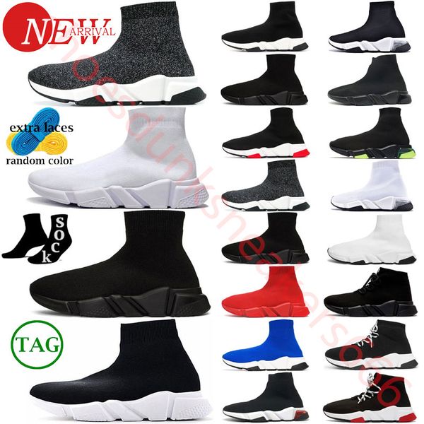 

designer socks runner shoes platform men women shiny knit speed 2.0 1.0 trainer sneaker socks boot shoe nice master embossed black white spe
