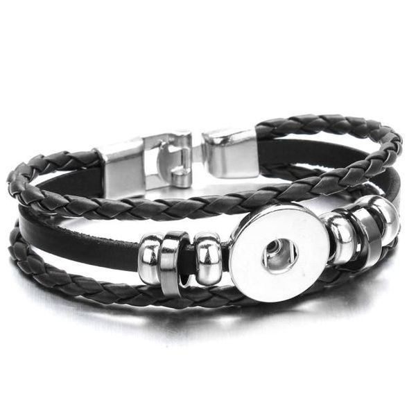 

6 colors snap leather bracelet retro handmade braided leather snap button bracelet bangles fit 18mm jewelry4556107, Golden;silver