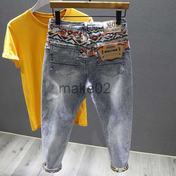 

men's jeans street fashion men jeans elastic slim ripped harlan jeans men embroidery hip hop denim pants cowboy trousers men spring clo, Blue