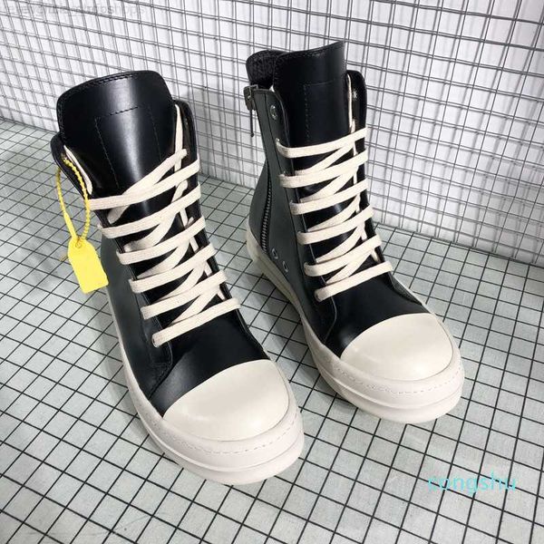 

owen rick shoes ro boots genuine leather man boots shoes thick sole mens womens summer footwear, Black