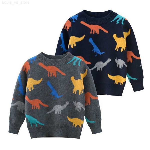 

colorful dinosaur winter boys sweaters toddler pullover cotton knitwear children kids clothes y1024 l230710, Blue