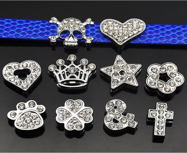 

instock clearance 100pcslot diy slide mixed design with rhinestone charms for 10mm diy leather wristband bracelet8216893, Bronze;silver
