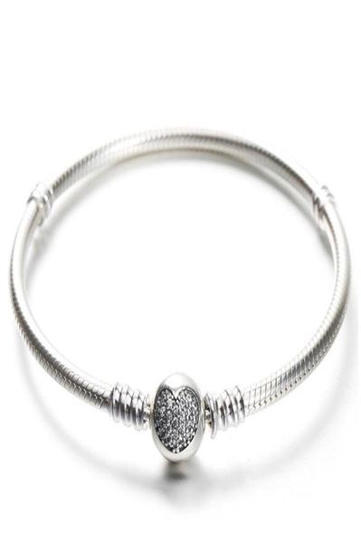 

925 sterling silver bracelet with original box fit charms beads pave cz heart bracelets fashion real silver jewlery for women c327737976, Black