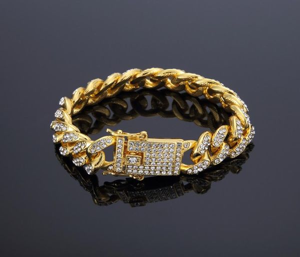 

men039s luxury row rhinestones hip hop style braceletbangles gold plated simulated diamond 71quot hand chain7027500, Black