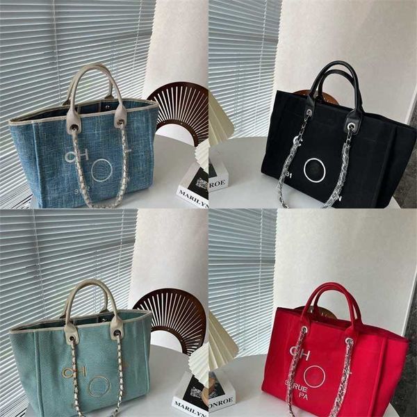 

luxury channel bag designer bags handbag beach bag tote fashion texture canvas large capacity portable shopping bags shoulder multifunctiona