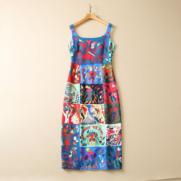

european and american women's dress 2023 summer new style suspenders sleeveless cartoon print fashion dress, Black;gray