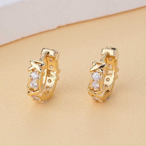

iced out prong cubic zirconia earings clip on huggie hoop earrings cute girl jewelry female versatile vintage 18k real gold plated charm shi, Golden;silver