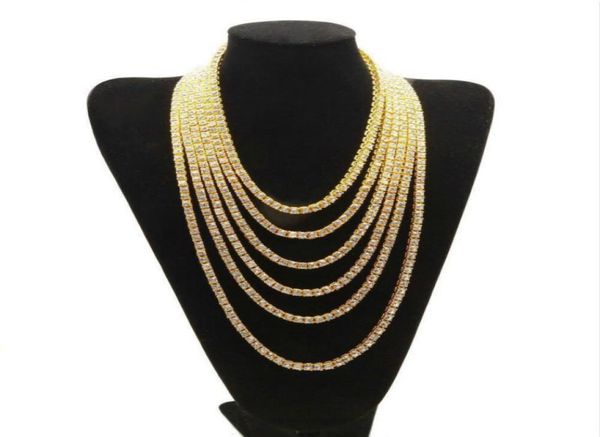 

fashion mens hip hop jewlerly gold silver line alloy chains necklace with full water diamond crystal neckalces2104704