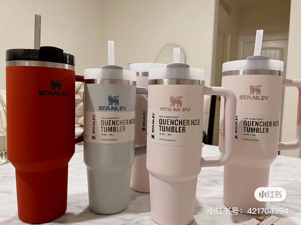 

ready to ship stanley 40oz tumblers cups mugs with handle insulated tumblers lids straw stainless steel coffee thermos cup 0710
