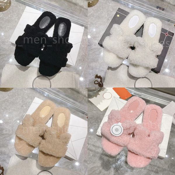 

new winter teddy wool slides designers chypre slippers women dermis slipper fur sandals size 35-42 with box, Black