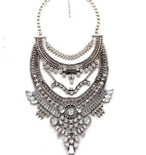 

fashion chinese folk necklace with manmade diamond classic vintage necklace sweater chain retro necklace electroplate jewelry3013801, Silver