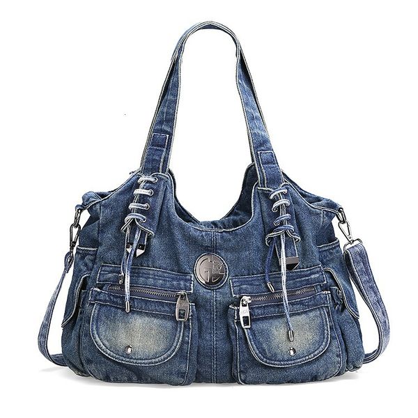 

evening bags in large capacity handbag denim bag casual women shoulder jeans tote pockets hobo 230710