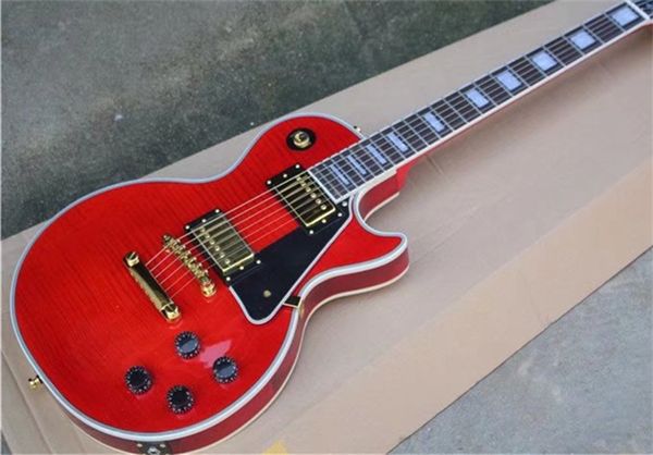 

tiger flame maple lp custom red electric guitar mahogany body rosewood fingerboard golden hardware