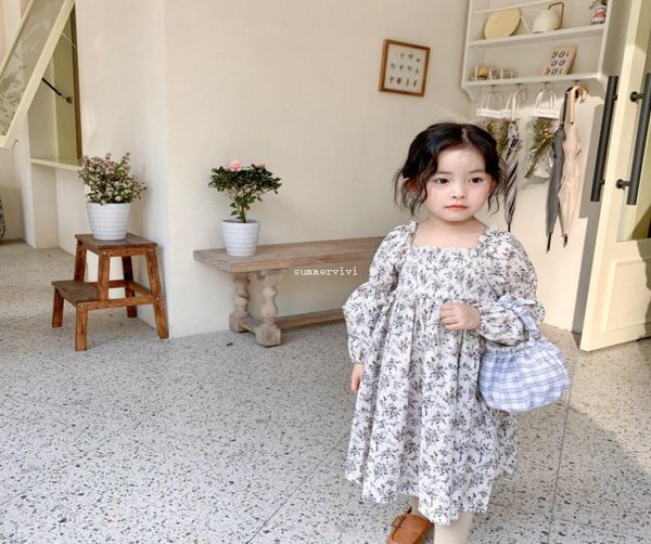 

2021 spring children floral printed dresses girls lantern sleeve long dress kids cotton princess clothing a56868276801, Red;yellow
