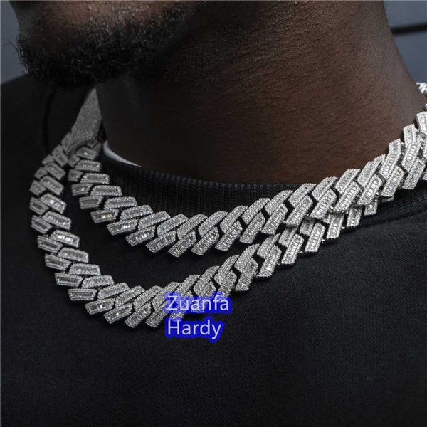 

luxury 18mm 20 inches 925 sterling silver vvs moissanite bagurette diamond cuban link chain
