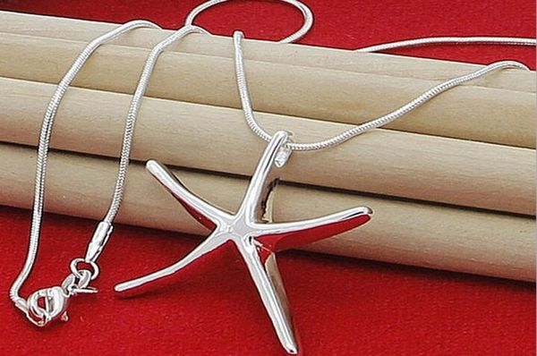 

2016 silver jewelry 925 sterling silver fashion charm starfish pendant snake chain cute charm pendant necklace7689937