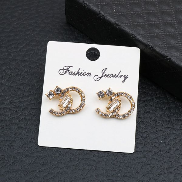

famous designer earring brand letter ear stud women square zircon earrings for wedding party gift jewelry accessories 20style, Golden;silver
