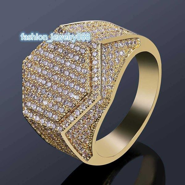 

personalized hip hop men's hexagonal ring new micro set zircon gold ring, Silver