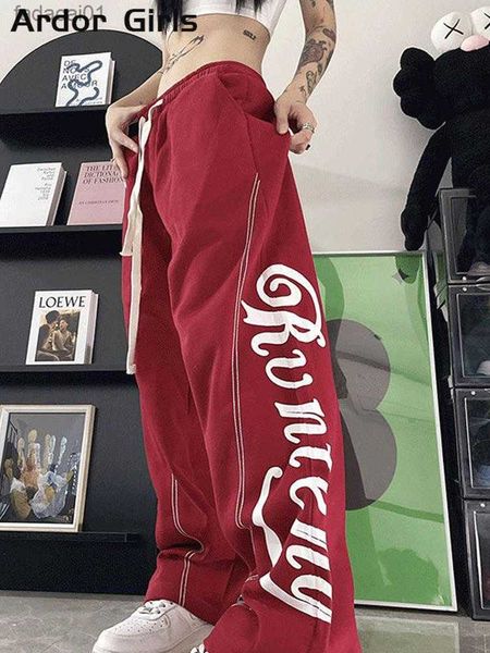 

y2k streetwear women sweatpants 2023 spring high waist letter loose female casual pant harajuku wide leg straight lady trousers l230621, Black;white