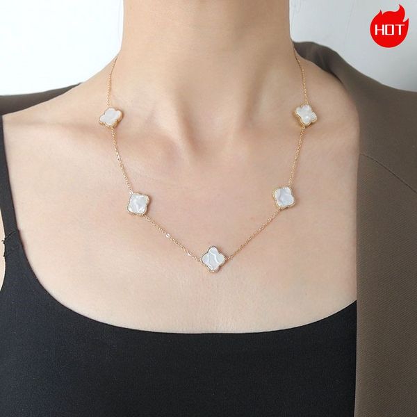 

clover necklace double sided lucky clover titanium steel necklace 2023 new simple pendant womens nonfade collarbone chain, Silver
