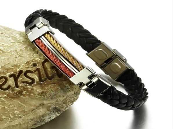 

2020 new fashion bracelet casual jewelry mixed batch gift whole color matching color stitching fashion men039s leather brac7637424, Black