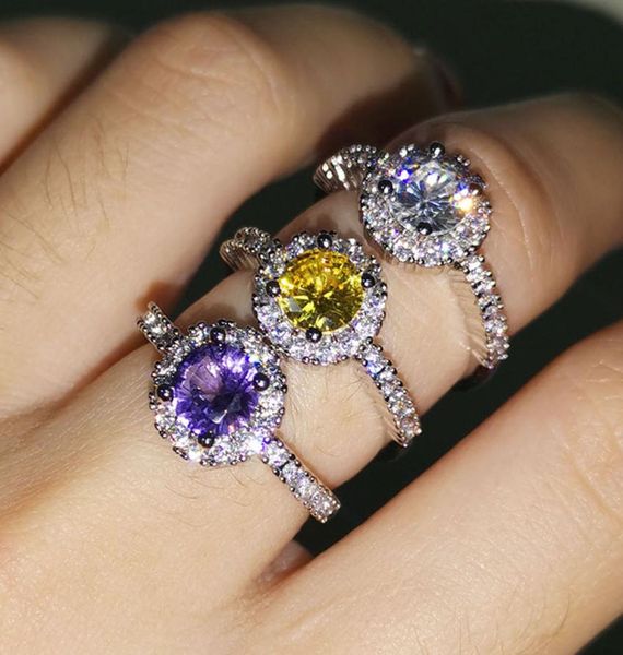 

european colorful crystal engagement rings for women wedding jewelry sparkling round cubic zirconia party rings birthday gifts8278459, Slivery;golden