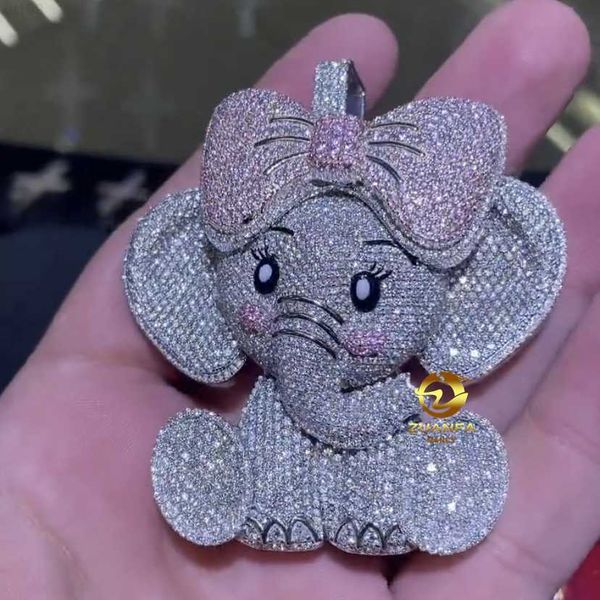 

hip hop women mens iced out pendant 925 sterling silver vvs moissanite diamond lovely elephant moissanite pendant