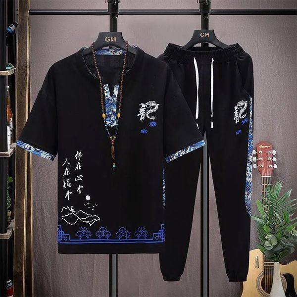 

men's tracksuits 2023 summer fashion casual short sleeve tshirt suit highquality cotton and linen twopiece set size m5xl 230710, Gray