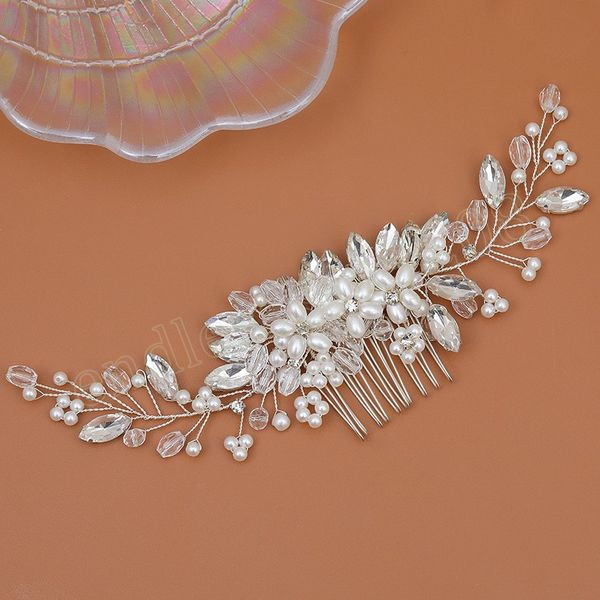 

shiny rhinestone hair comb hair clips barrettes crystal pearls wedding hair accessories for bridemaids exquisite charming jewelry, Slivery;golden