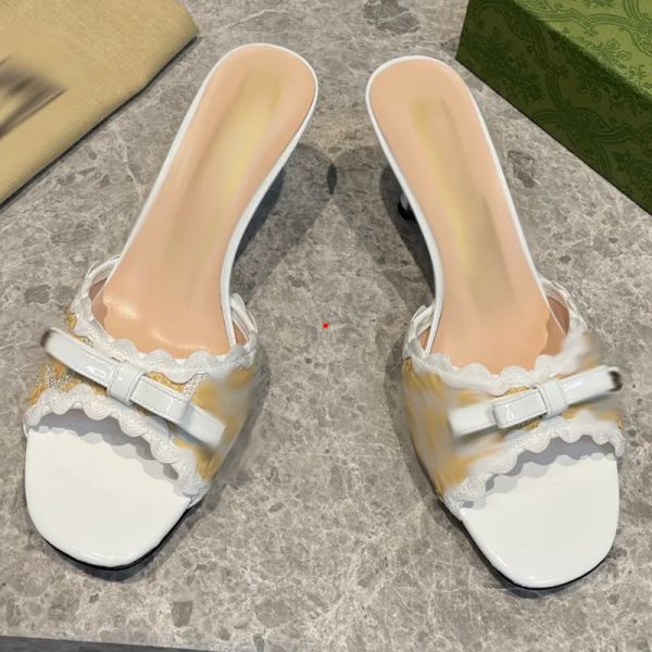 

2023 summer new sandals designer women's high heel slippers fashion versatile lace classic print casual comfort, Black