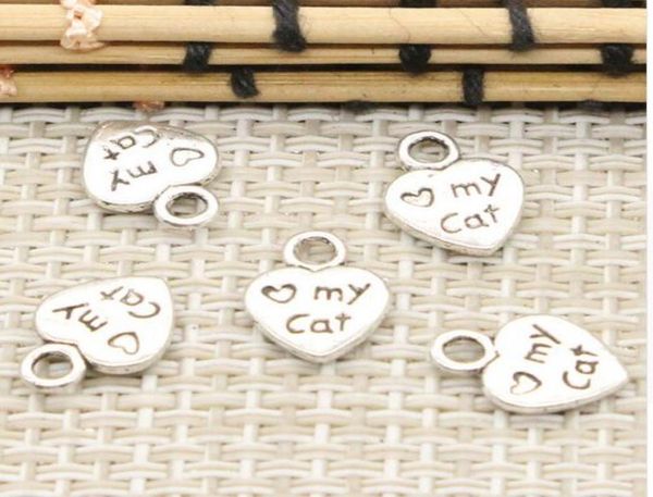 

500pcslot alloy heart love my cat paw charms antique silver charms pendant for necklace jewelry making findings 12x9mm2677474, Bronze;silver