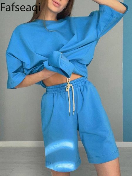 

pants basic pure cotton women's tracksuit 2023 summer loose shorts and t shirt set for women green twopiece suit female sport outfits, White