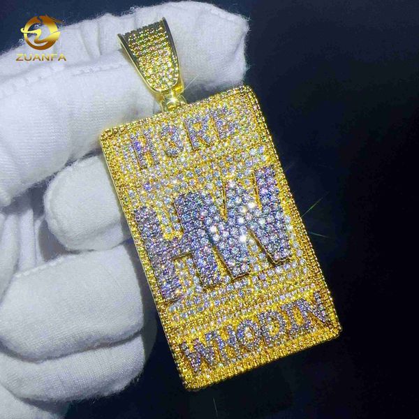 

fine jewelry necklaces vvs moissanite pendant hip hop rectangle pendant with customizable inner letters, Silver
