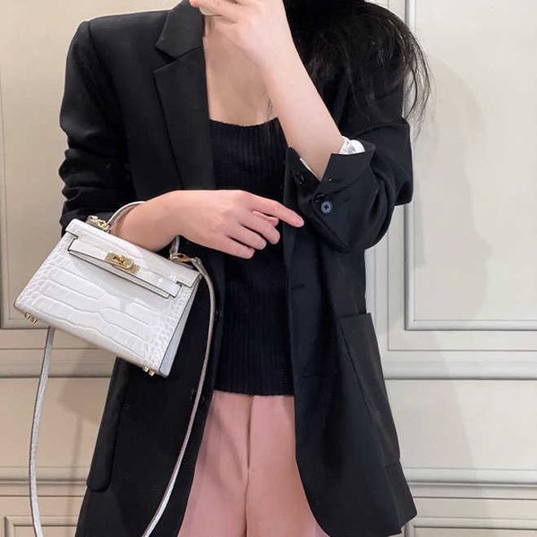 

designer hemrres tote bag genuine leather women's new 2023 summer second generation kelys small versatile crocodile pattern cowhide cro