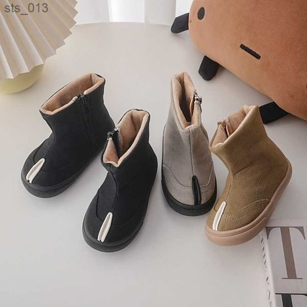 

children high-boots winter autumn baby warm short boots with velvets girls fashion side zipper canvas shoes boys soft boots l230518, Black;grey