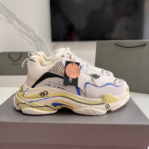 

designers 17w women mens casual shoes trainers platform triple s sketch black white brand luxury double foam and mesh sneakers
