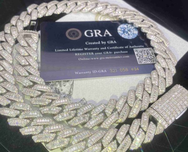 

selling 15mmt square 925 silver inset moissanite hip hop cuban chain mai ah secret chain simulation drill collar