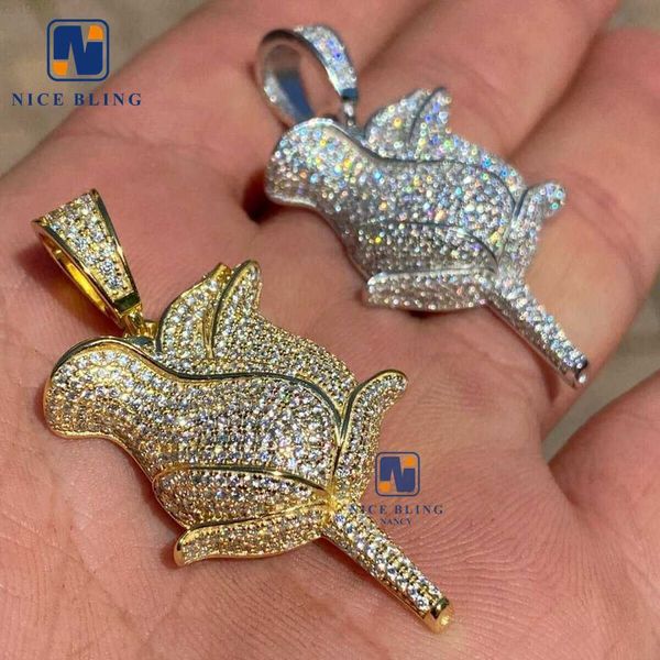 

moissanite jewelry rose shape pass diamond tester vvs moissanite diamond custom necklace iced out pendant, Silver